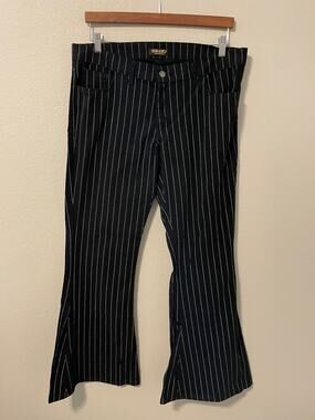 Run & Fly Pants Womens 14 Black White Pinstripe Flare Bell Bottom England NWT